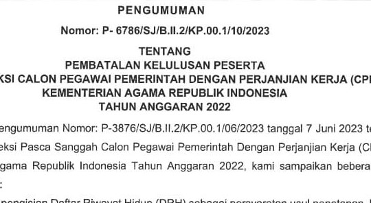 Info Terbaru, Puluhan PPPK Kemenag Batal Lulus Karena Ini