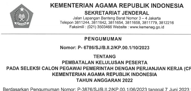 PPPK Penempatan pada Kampus Ini Juga Dibatalkan Kelulusannya oleh Kemenag