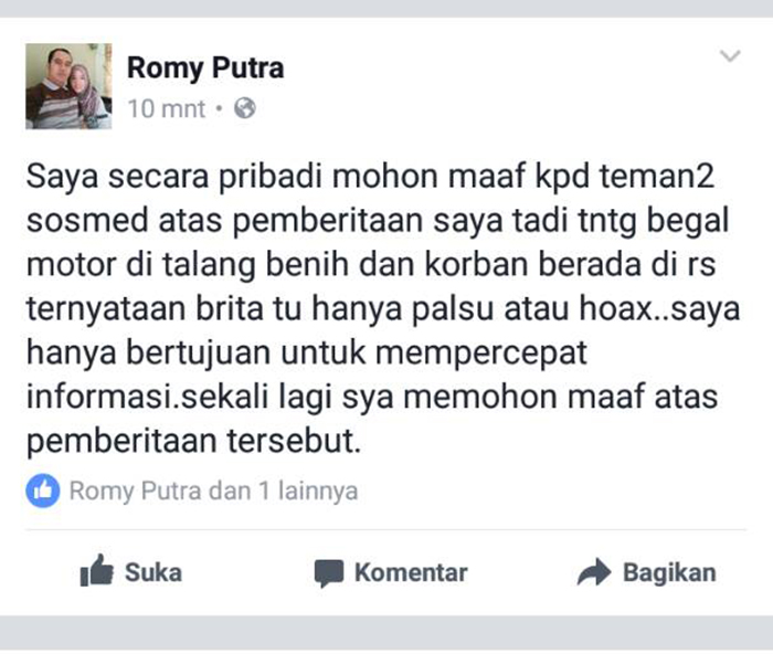 Terungkap!! Pelaku Penyebaran Berita Hoax Pembegalan