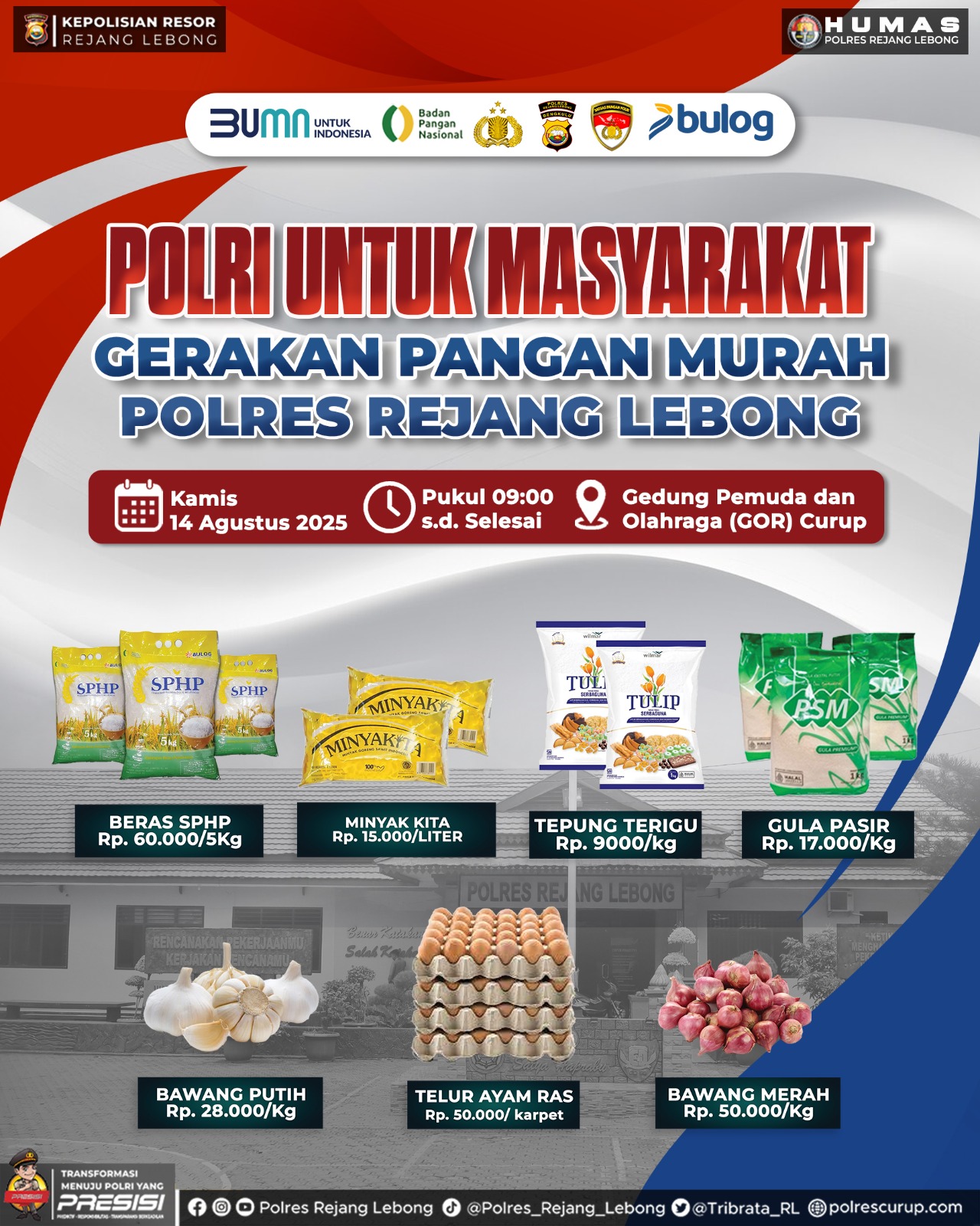 Polres Rejang Lebong dan Bulog Gelar Gebyar Pasar Murah Sambut HUT RI ke-80