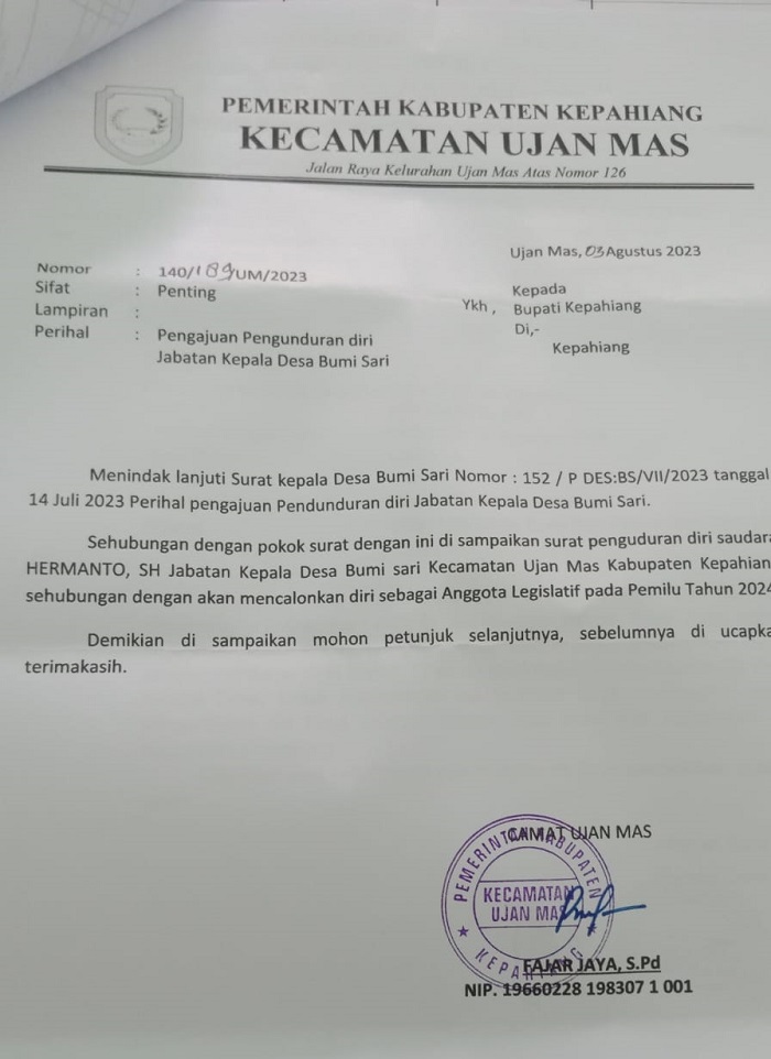 BREAKINGNEWS: Resmi jadi Caleg, Kades Bumi Sari Mundur