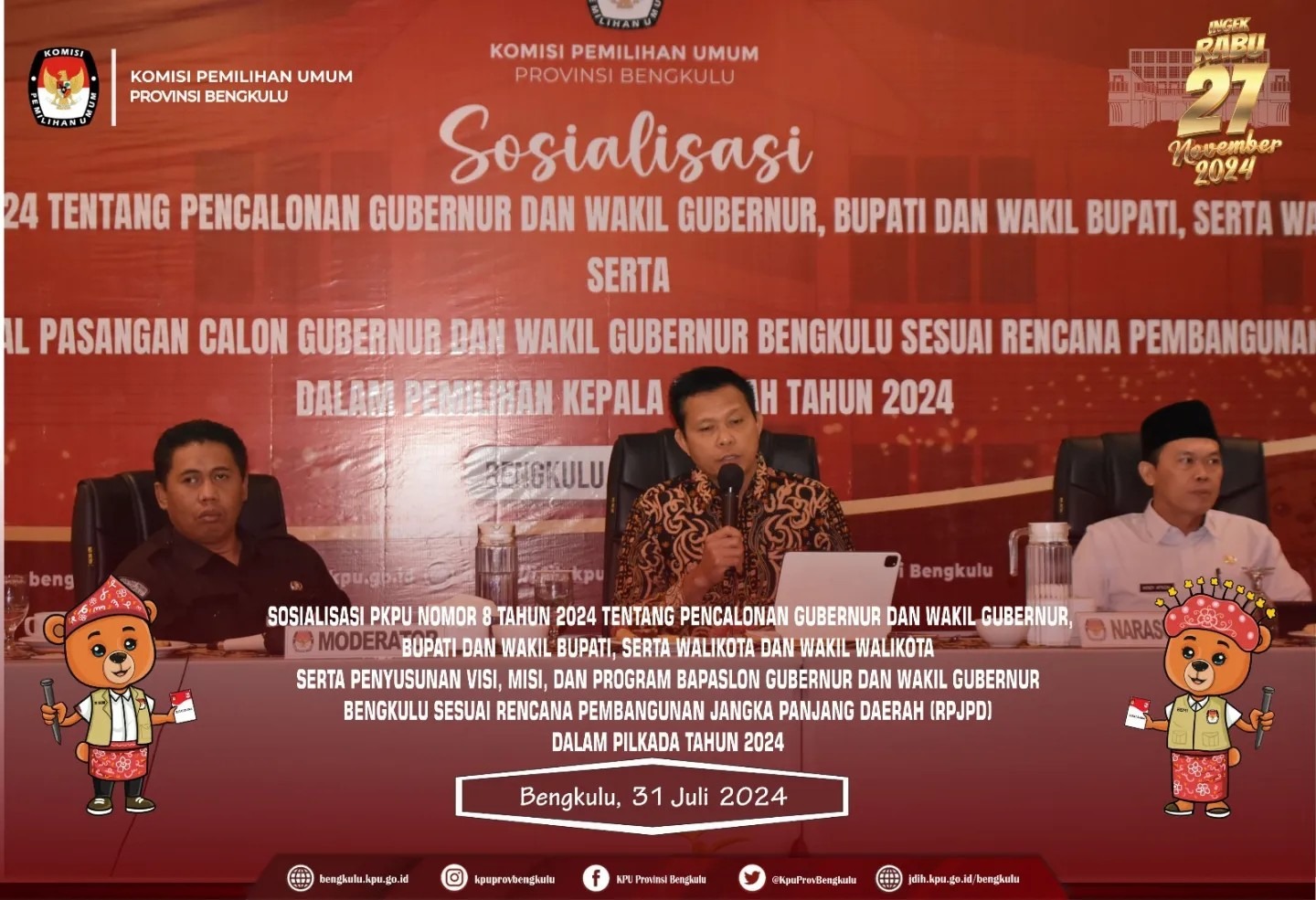 KPU Provinsi Bengkulu Gelar Sosialisasi Bahas Visi Misi Cakada, Bahas RPJPD dan Ini