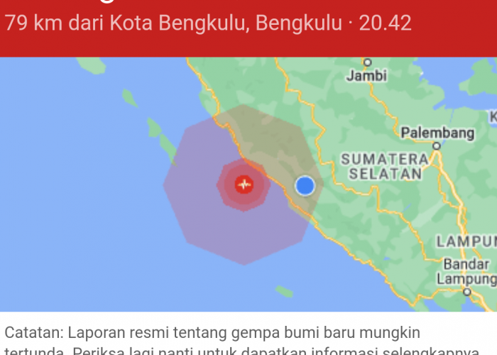 Gempa 5.0 SR Guncang Bengkulu Terasa Hingga Kepahiang dan Curup
