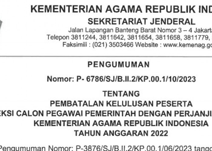 PPPK Penempatan pada Kampus Ini Juga Dibatalkan Kelulusannya oleh Kemenag