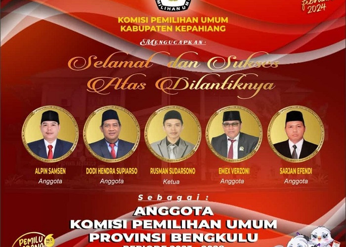 Rusman Sudarsono Jabat Ketua KPU Provinsi Bengkulu