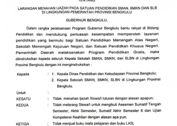 Melalui Edaran Resmi, Gubernur Bengkulu Pertegas Larangan Jual Beli LKS