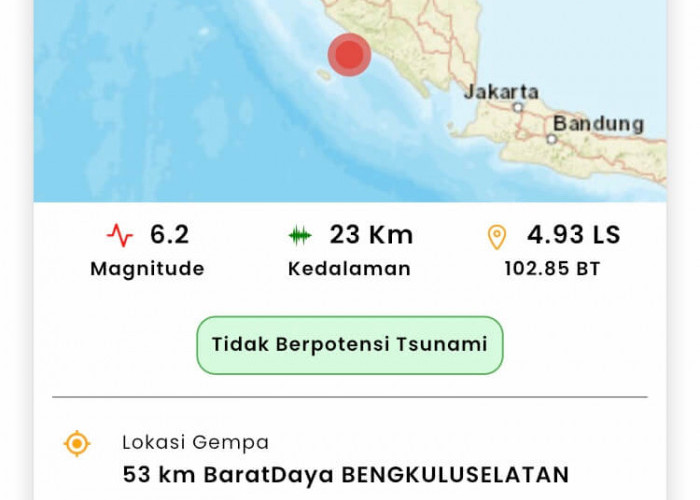 BREAKING NEWS: Gempa 6,2 Guncang Rejang Lebong, Tidak Berpotensi Tsunami